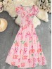 Floral V -Neck Short Sleeved Summer Dress